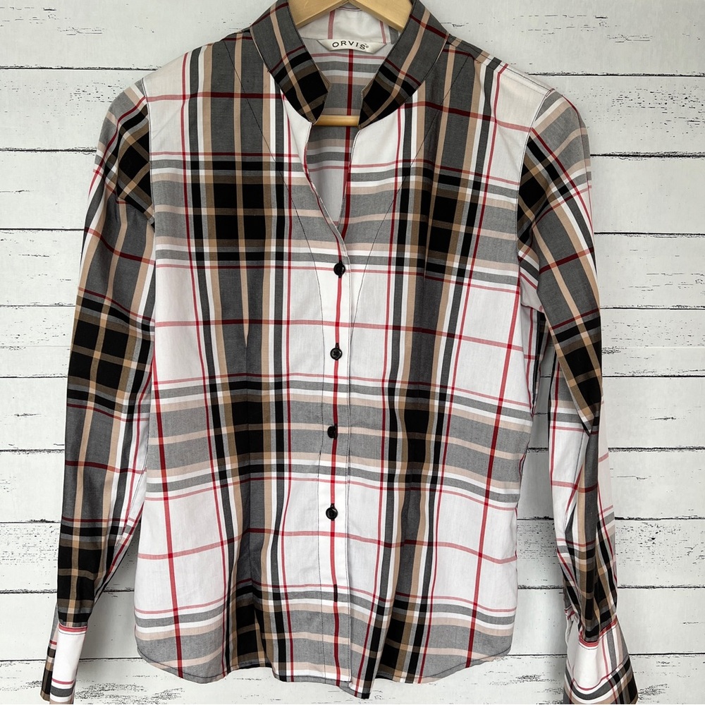 Orvis Carefree Plaid Button Down Shirt - Black, Grey, Red and White Plaid
